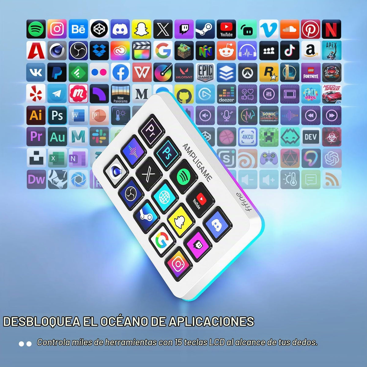 FIFINE AmpliGame - Controlador de juegos con 15 accesos directos para OBS Streaming Studio con teclas macro, acciones de activación, controlador RGB de medios para PC para creación de contenido