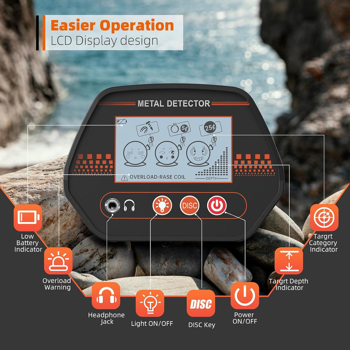 Detector de metales MD-4070 para niños, fácil de usar, divertida pantalla LCD, ligero y ajustable, detector de metales para niños, bobina impermeable de 8 pulgadas, caza de playa/patio