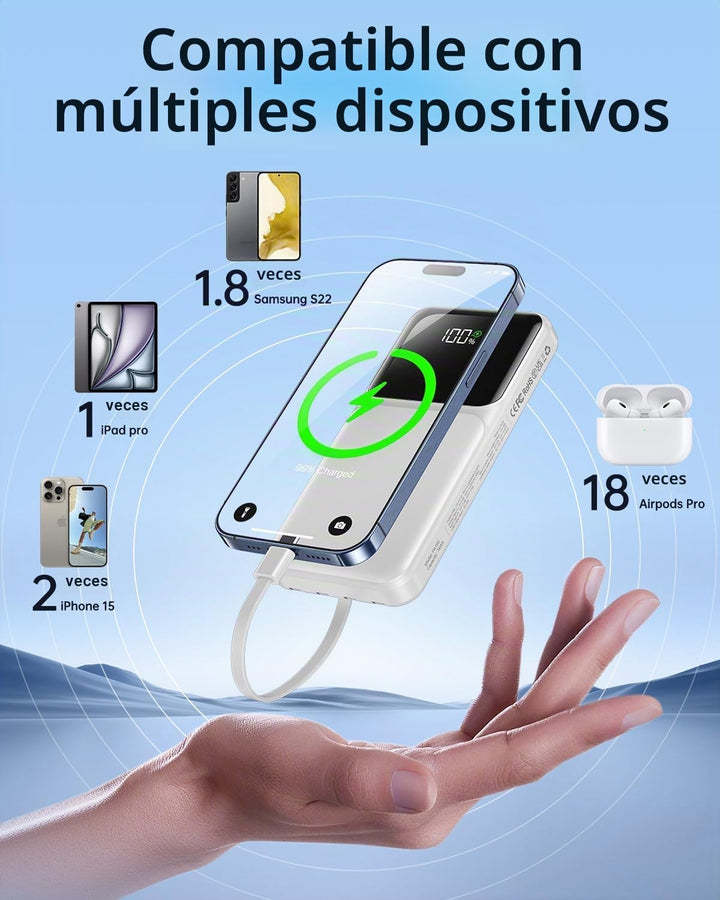 Cargador portátil con cable integrado, pantalla LED USB C de 20000...
