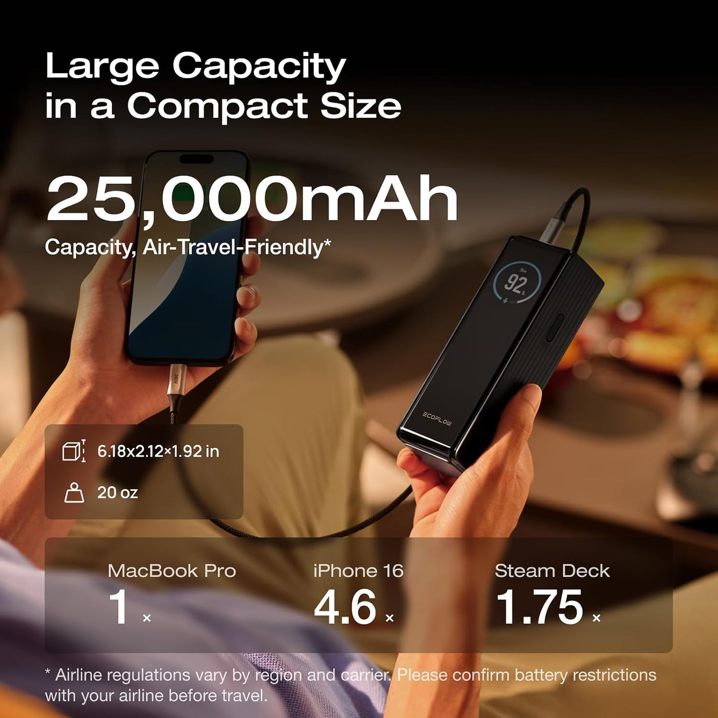 EF ECOFLOW Rapid Power Bank - Cargador portátil de 25,000 mAh, 170...