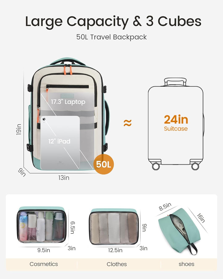 LOVEVOOK Mochila de viaje de 50 litros para mujeres y hombres, moch...