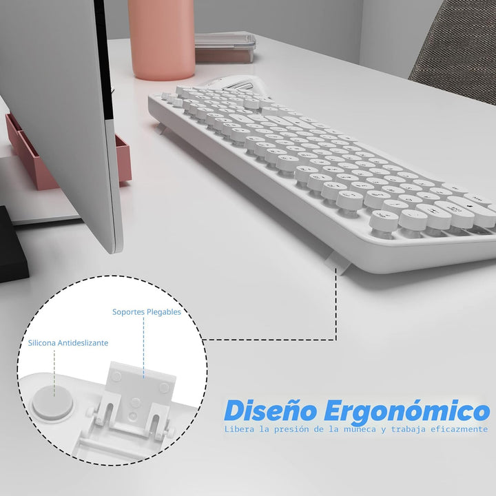 Combo de teclado y mouse inalámbricos, teclado blanco lindo de 104...