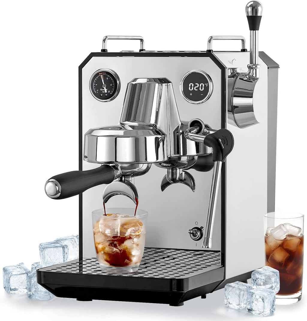 Gemilai G3006A Máquina de café expreso, máquina de café expreso de extracción en frío y caliente para el hogar, control y pantalla PID dual, bomba de 15 bares, programa de preparación ajustable