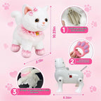 Juguete felino interactivo de peluche electrónico que camina y ladra, gato robot con control remoto para niñas (Gato blanco)