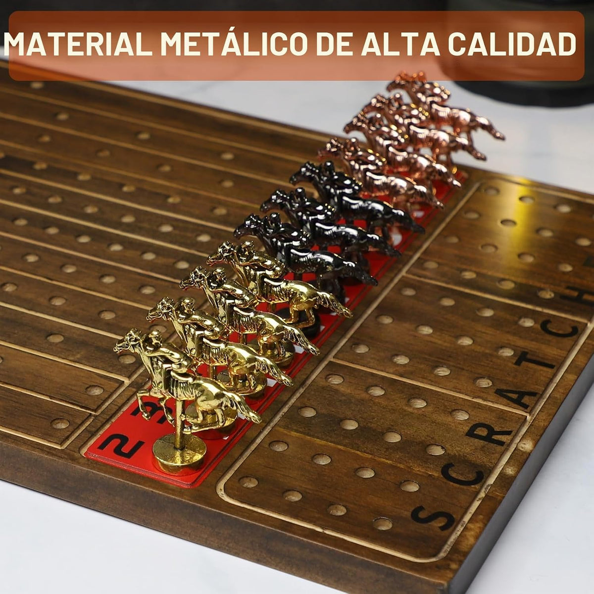 HOROW Juego de carreras de caballos – Juego de mesa de carreras de caballos de madera con 11 caballos de metal de lujo, 2 dados y 2 tarjetas, para Kentucky Derby y fiesta, regalo perfecto de cumpleaños y vacaciones