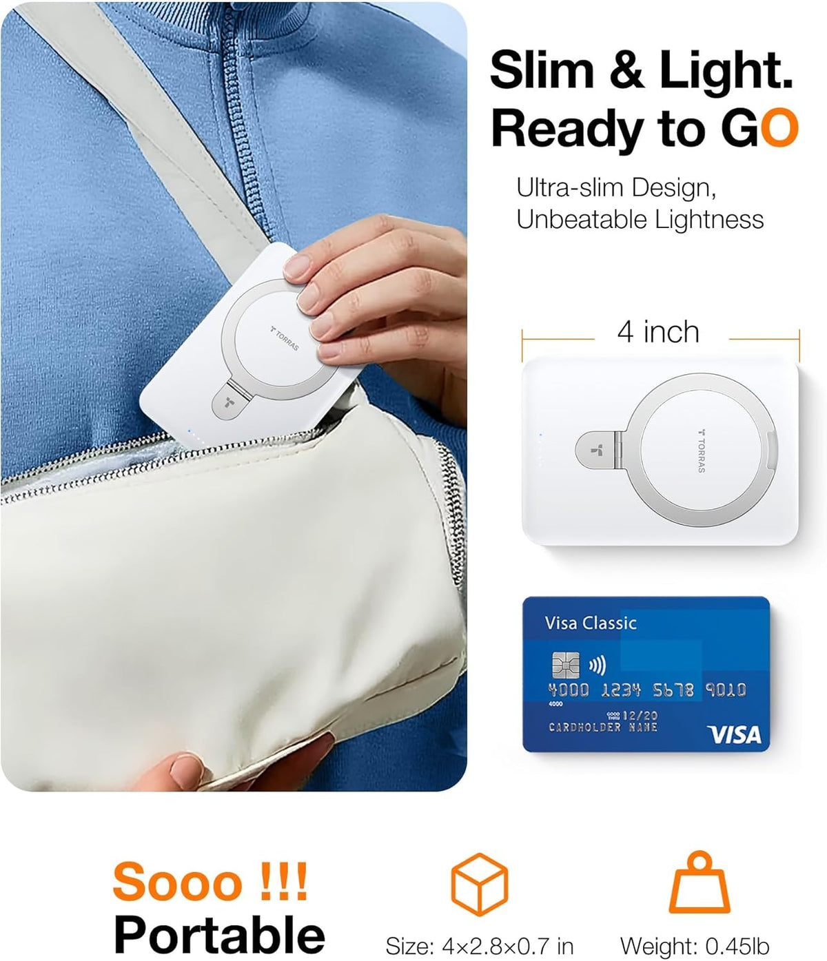 TORRAS - Cargador portátil para iPhone 18 Pro Max, banco de energía, Blanco, 10000 mah
