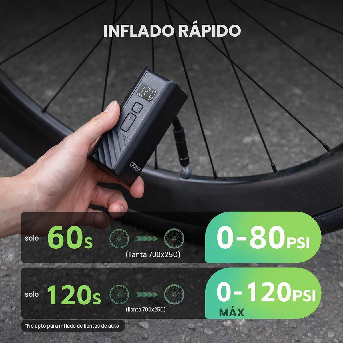 CYCPLUS Bomba eléctrica para bicicleta, A3Mini, 120 PSI, motor sin