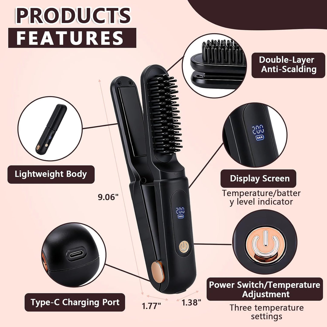 Cepillo alisador de pelo inalámbrico, alisador de pelo portátil de...