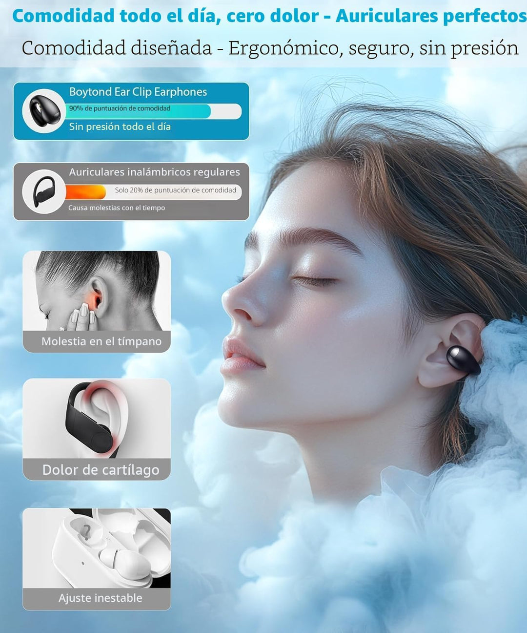 Boytond Auriculares ultra abiertos: cómodos auriculares de conducci...