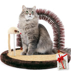Happi N Pets Acicalador Automático para Gatos Grandes, Cepillo de Aseo en Arco con Almohadilla de Rascado de Madera Pesada, Poste para Frotarse y Juguete, Masajeador Corporal Rascadores Faciales para