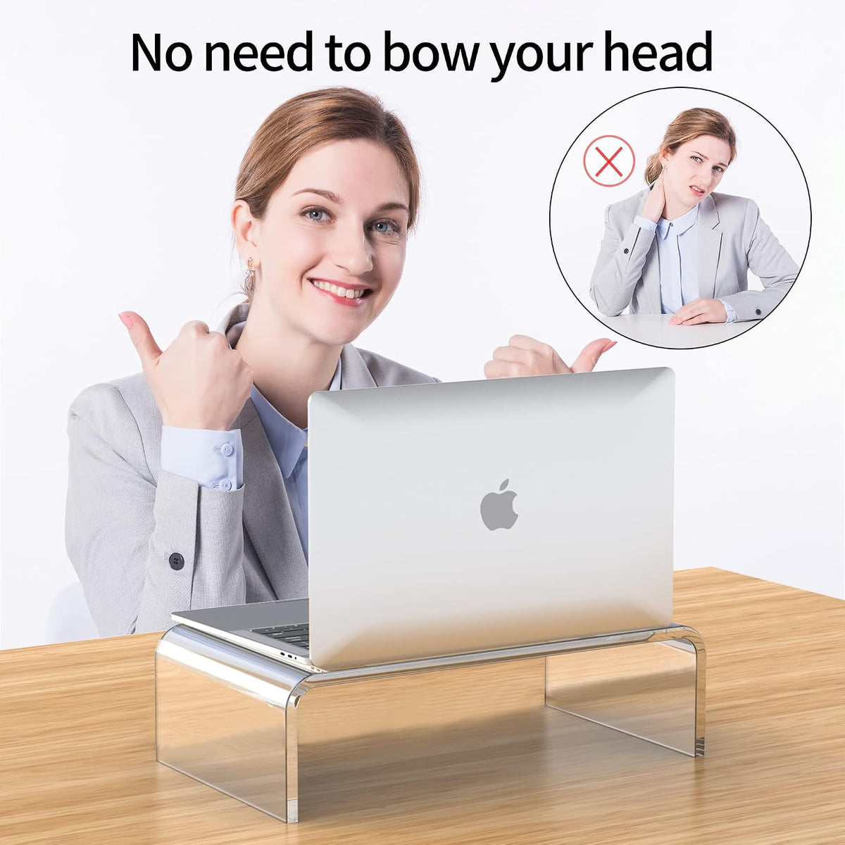 Soporte elevador de monitor de acrílico, elevador para laptop, L14 x W7.5 x H4