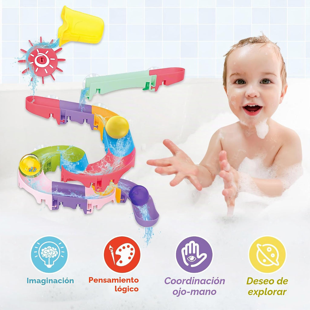 taseyok Juguetes de baño para niños pequeños, juguetes de bañera para bebés con rociadores de ducha de elefante y pista deslizante, juguetes de animales flotantes de pesca, juguetes creativos para