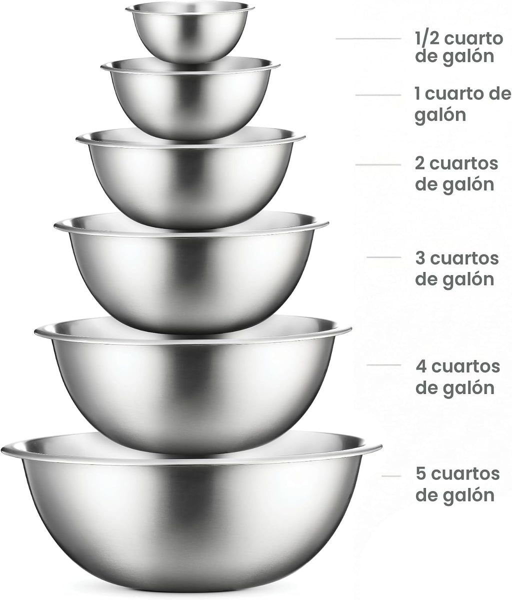 FineDine Juego de cuencos de acero inoxidable, 6 cuencos de metal