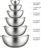 FineDine Juego de cuencos de acero inoxidable, 6 cuencos de metal