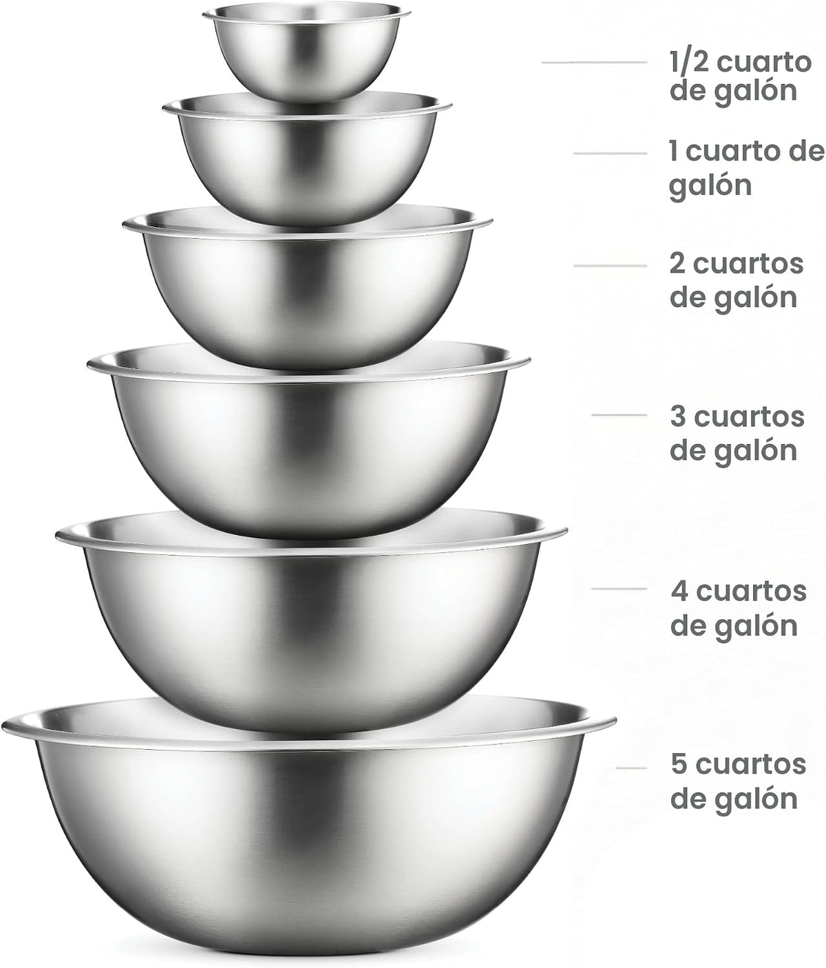 FineDine Juego de cuencos de acero inoxidable, 6 cuencos de metal