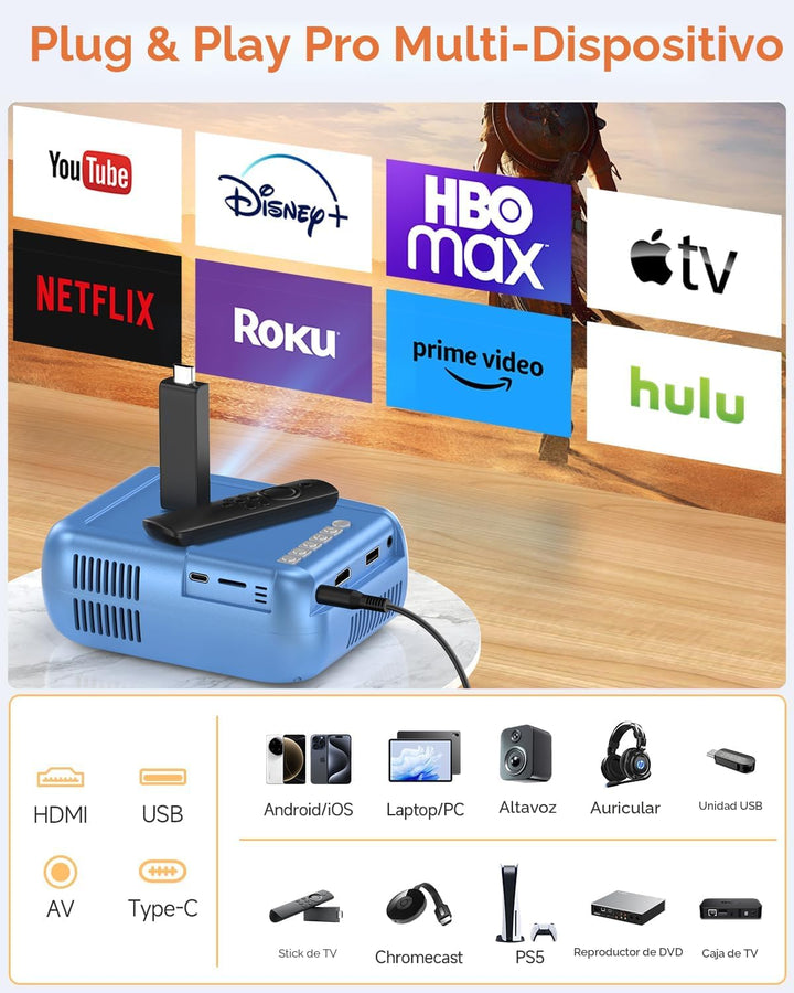 Mini proyector con WiFi y Bluetooth, proyector de película portátil...