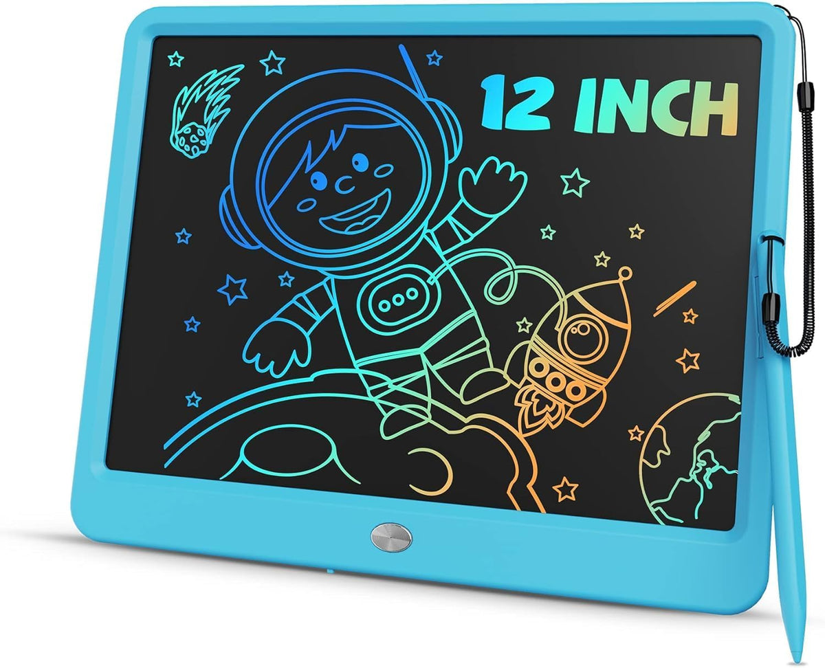 Tableta de escritura LCD de 12 pulgadas, tablero de dibujo colorido, tablero de garabatos, almohadilla de escritura borrable y reutilizable, educativa para niñas y niños de 3 a 8 años (azul)