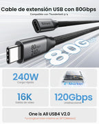 Silkland Cable de extensión USB C USB4 de 80 Gbps 240 W para Thunderbolt 5