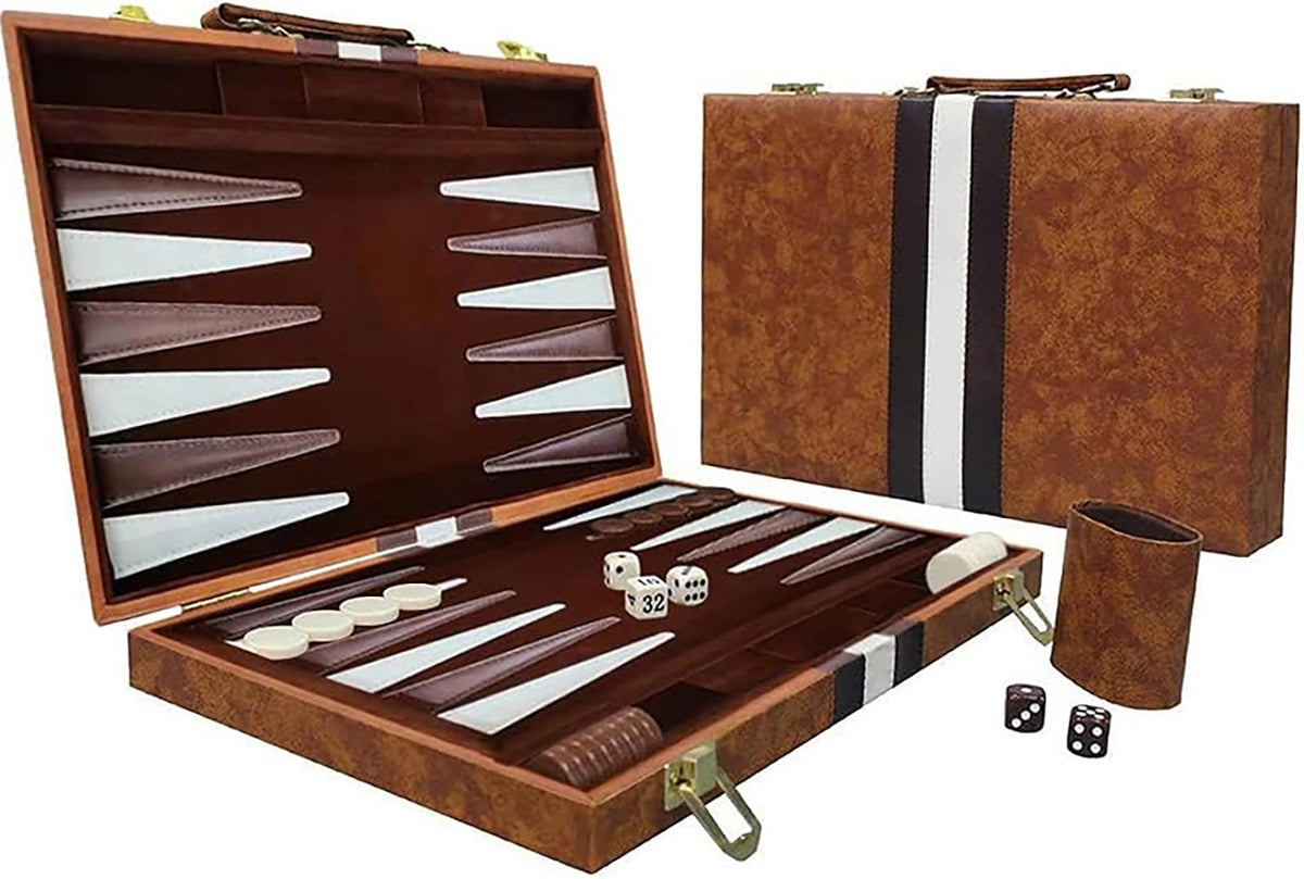 Juego de backgammon portátil de 15 pulgadas con tablero plegable y estuche