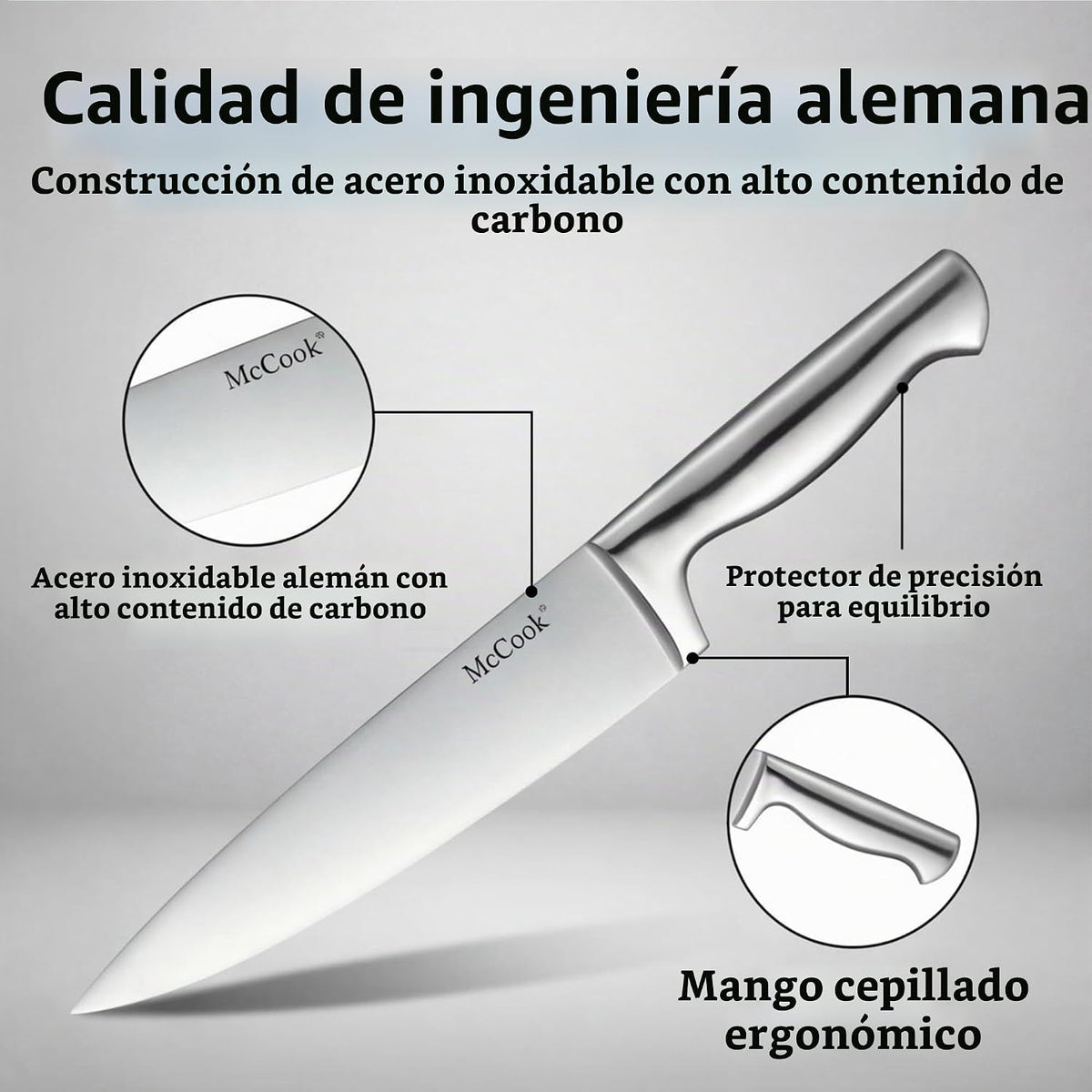 McCook Juego de cuchillos de cocina de acero con afilador incorporado