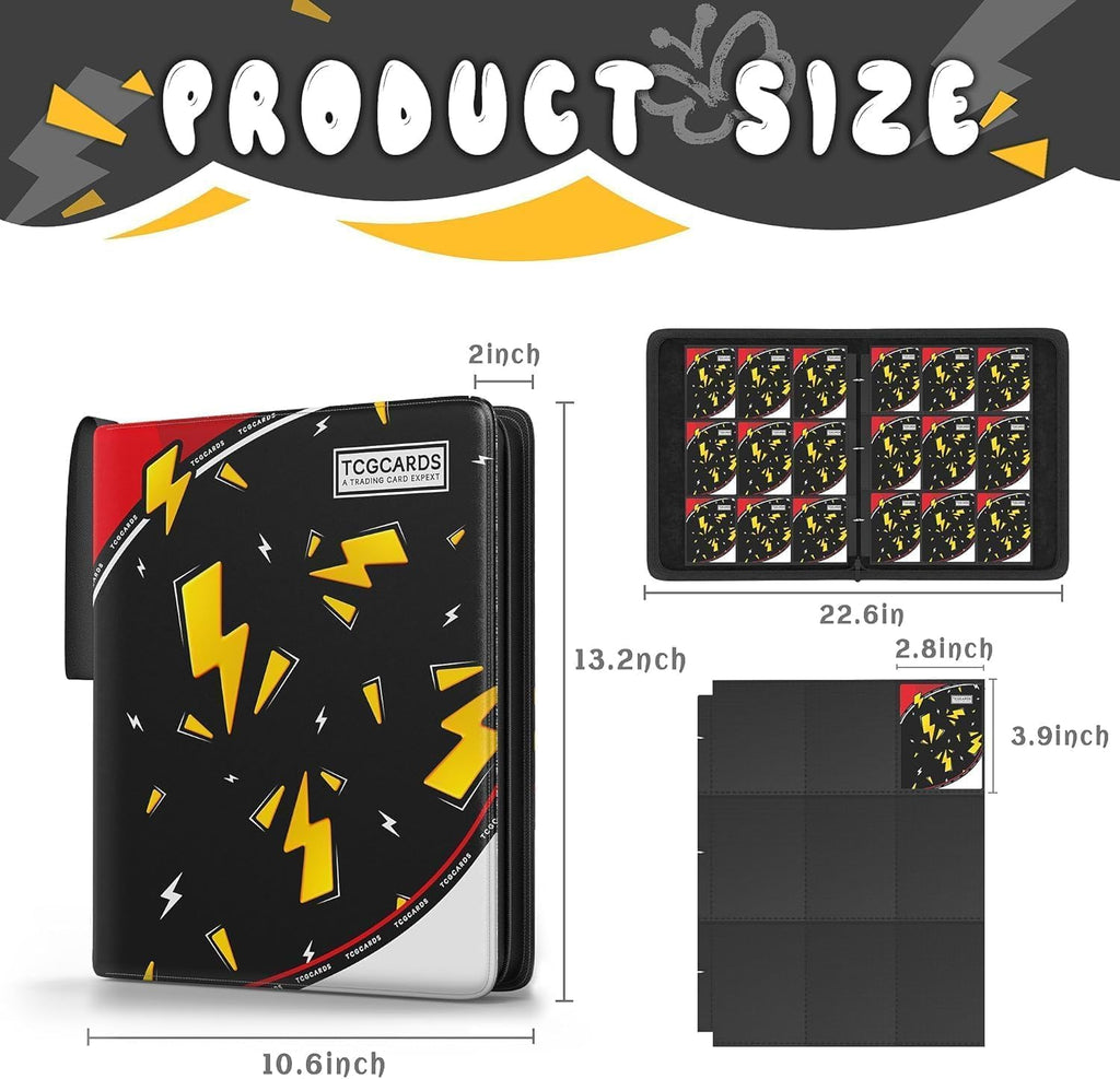Carpeta de 9 bolsillos, carpeta de tarjetas, 900 bolsillos, tarjetero con 50 fundas extraíbles, diseño de cremallera de 3 anillas, álbumes coleccionables MTG/TCG/Sport para niños y niñas (negro)