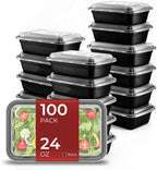 Paquete de 100 recipientes (200 piezas) de 24 onzas para preparación de comidas reutilizables, con tapas, resistentes a prueba de fugas, recipientes de plástico para llevar para microondas