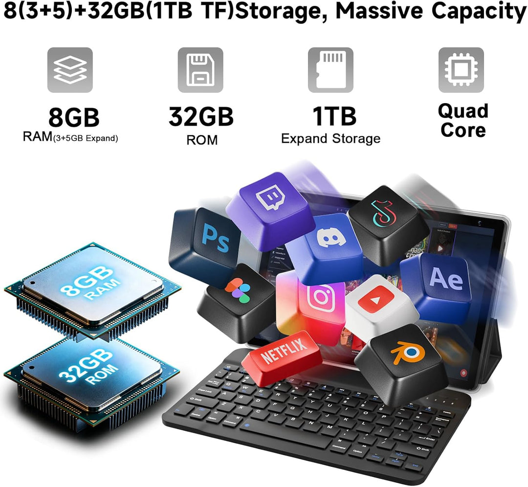 Tablet Android 15 Tabletas de 10 Pulgadas, 8GB RAM 32GB ROM 1TB Amp...