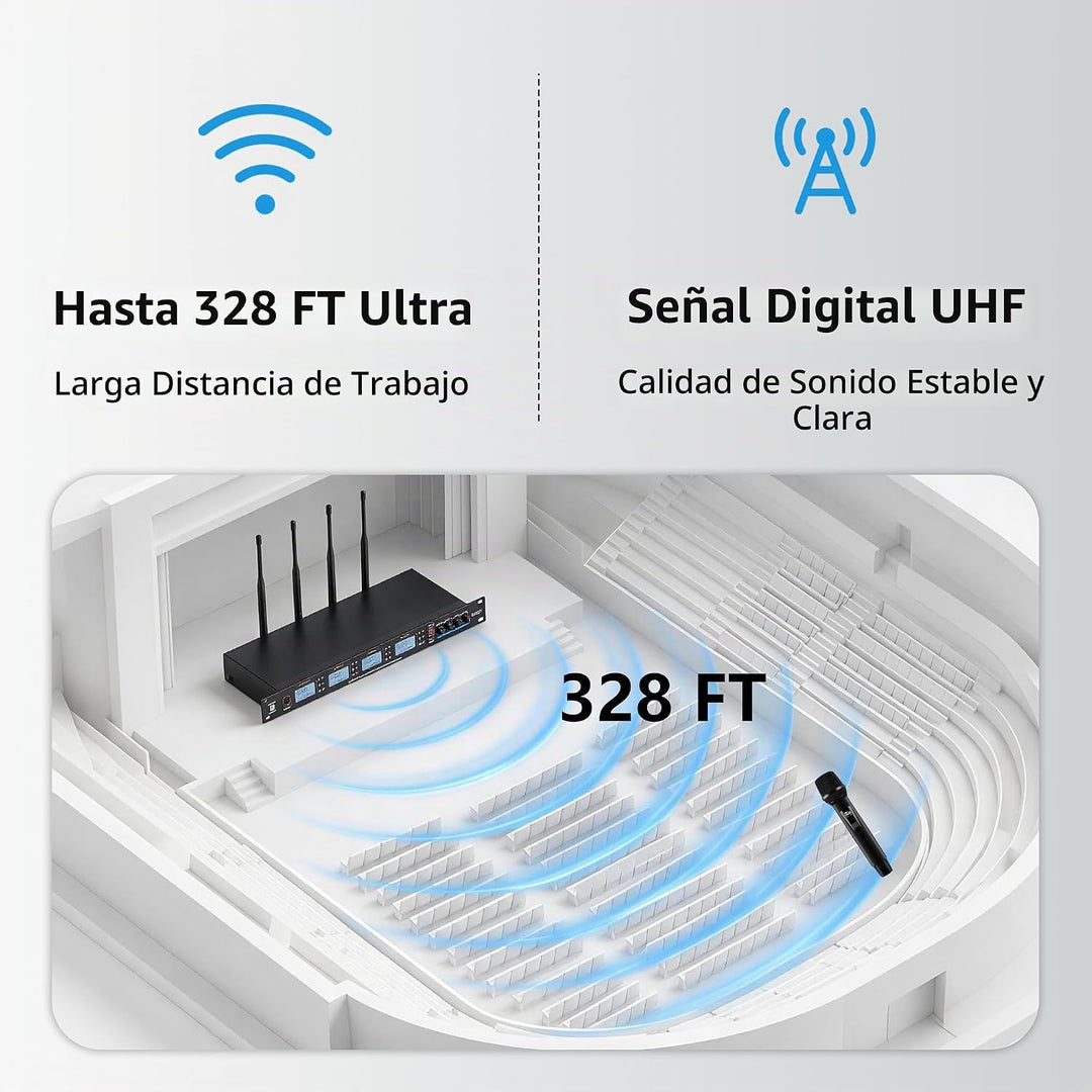 PRORECK UK-4000 UHF Sistema de micrófono inalámbrico de 4 canales c...