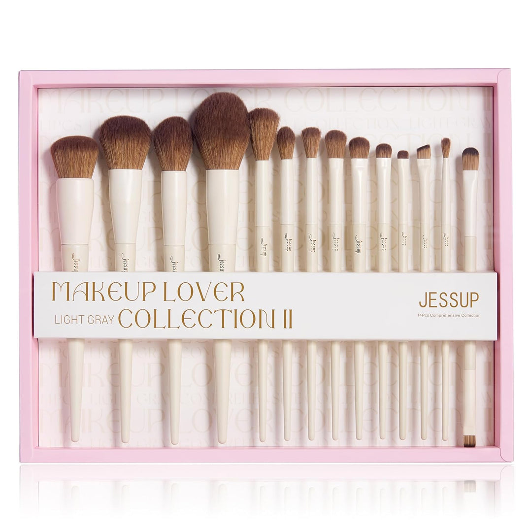 Jessup Juego de 14 brochas de maquillaje de primera calidad, base e...
