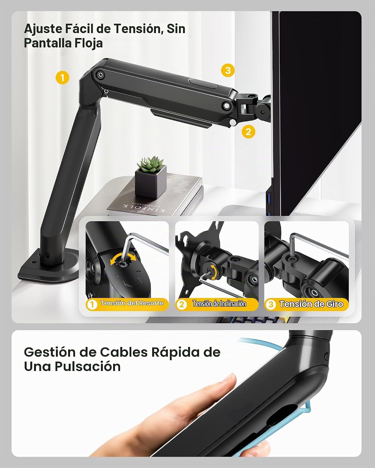 monTEK Brazo de monitor único, pantalla de 17 a 32 pulgadas, ajuste de
