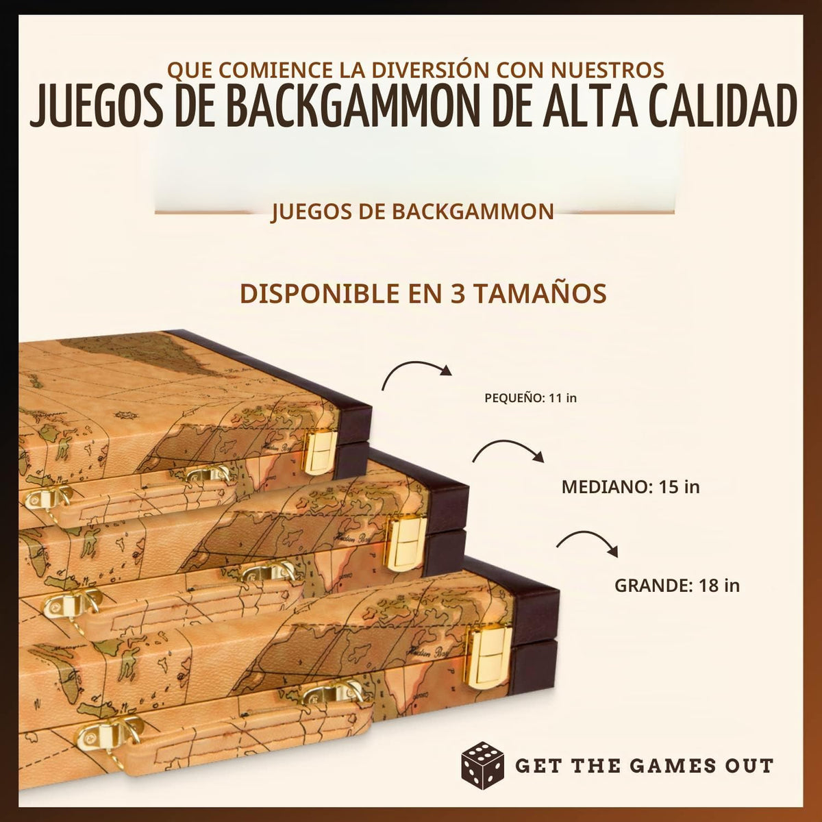 Get The Games Out Juego de Backgammon, Estuche de Juego de Mesa Clásico, 2 Jugadores, Incluye Guía de Estrategia y Consejos, Perfecto para Fiestas y Noches de Juego Familiares - Grande, Mapa