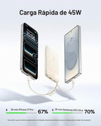 Baseus Banco de energía ultra delgado de 45 W, 10000 mAh, cables USB-C integrados, cargador portátil certificado CCC, esencial de viaje, carga rápida, tamaño de bolsillo, batería para iPhone 17 16