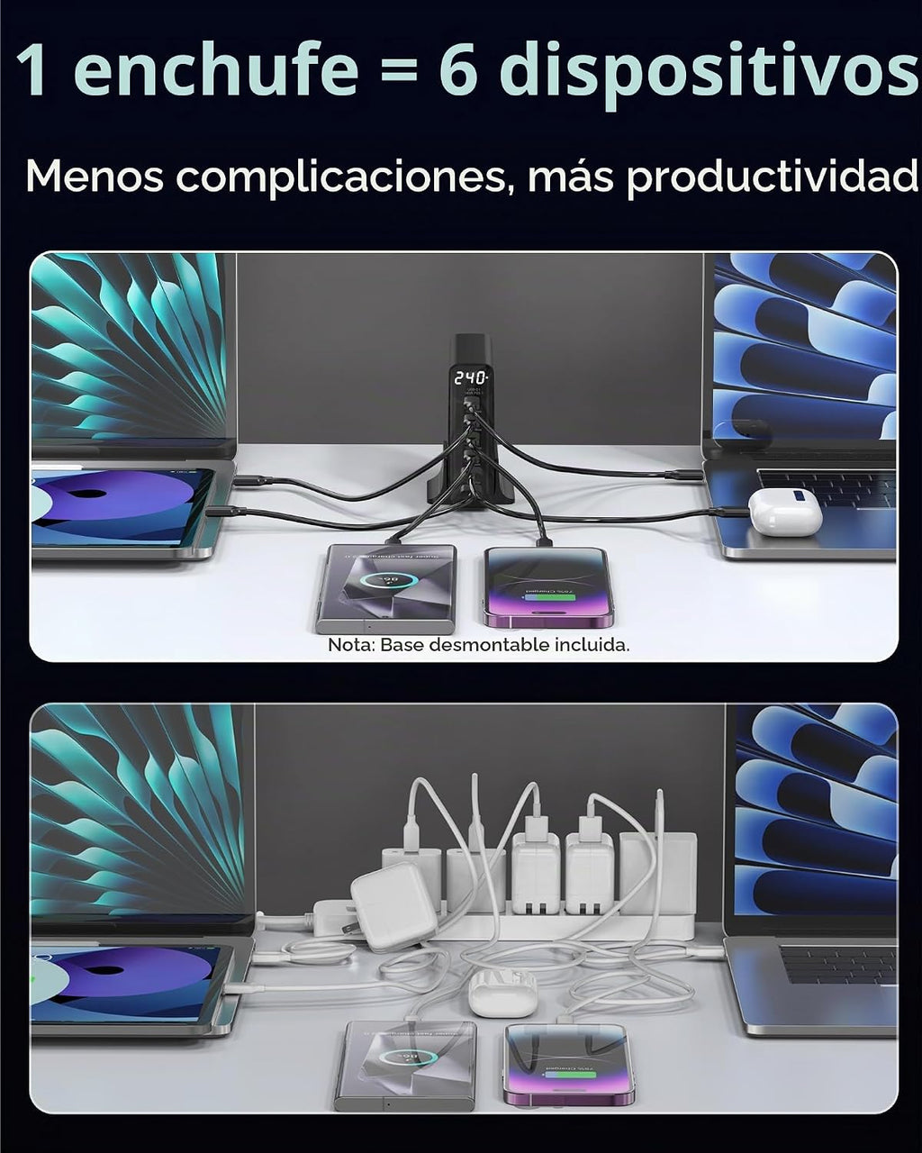 TOPADRE Cargador USB C de 240 W con pantalla, estación de carga de 6
