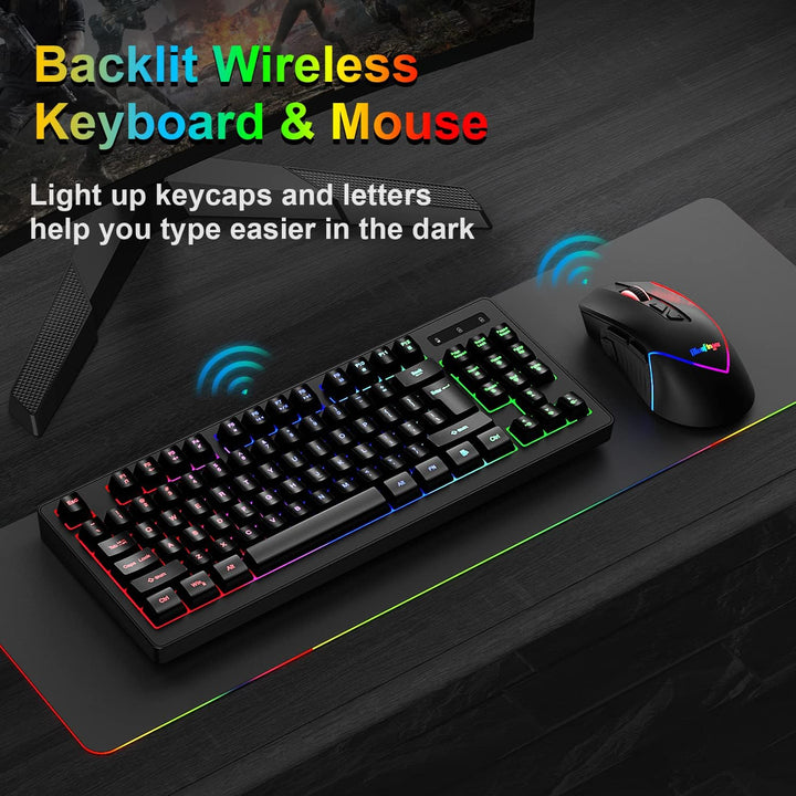 Combo de teclado y mouse inalámbricos BlueFinger, batería recargabl...