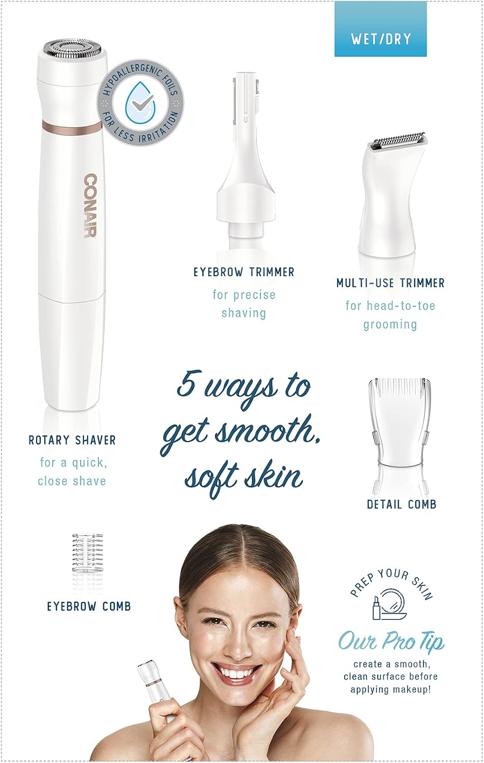 Conair Depilación facial todo en 1 para mujeres, recortadora eléctr...