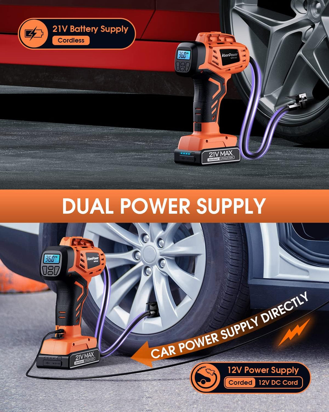 KeenPower Compresor de aire para inflador de neumáticos, bomba de n...