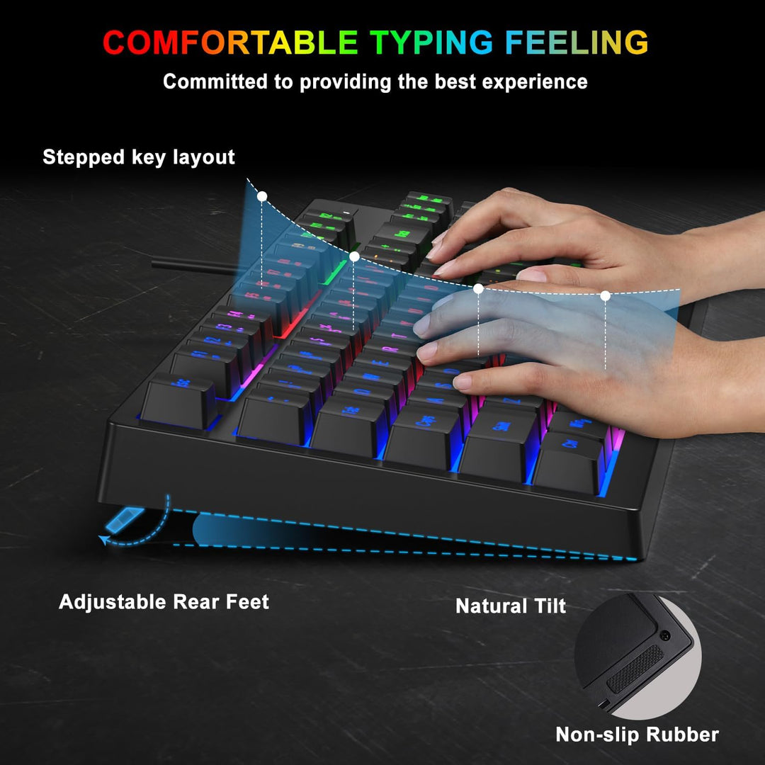 BlueFinger Combo de teclado RGB para juegos de 87 teclas y mouse re...