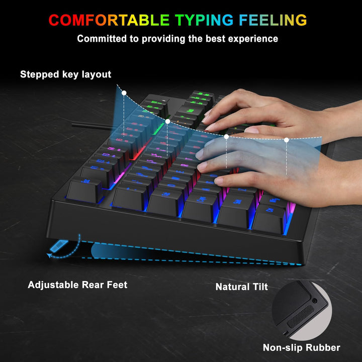 BlueFinger Combo de teclado RGB para juegos de 87 teclas y mouse re...