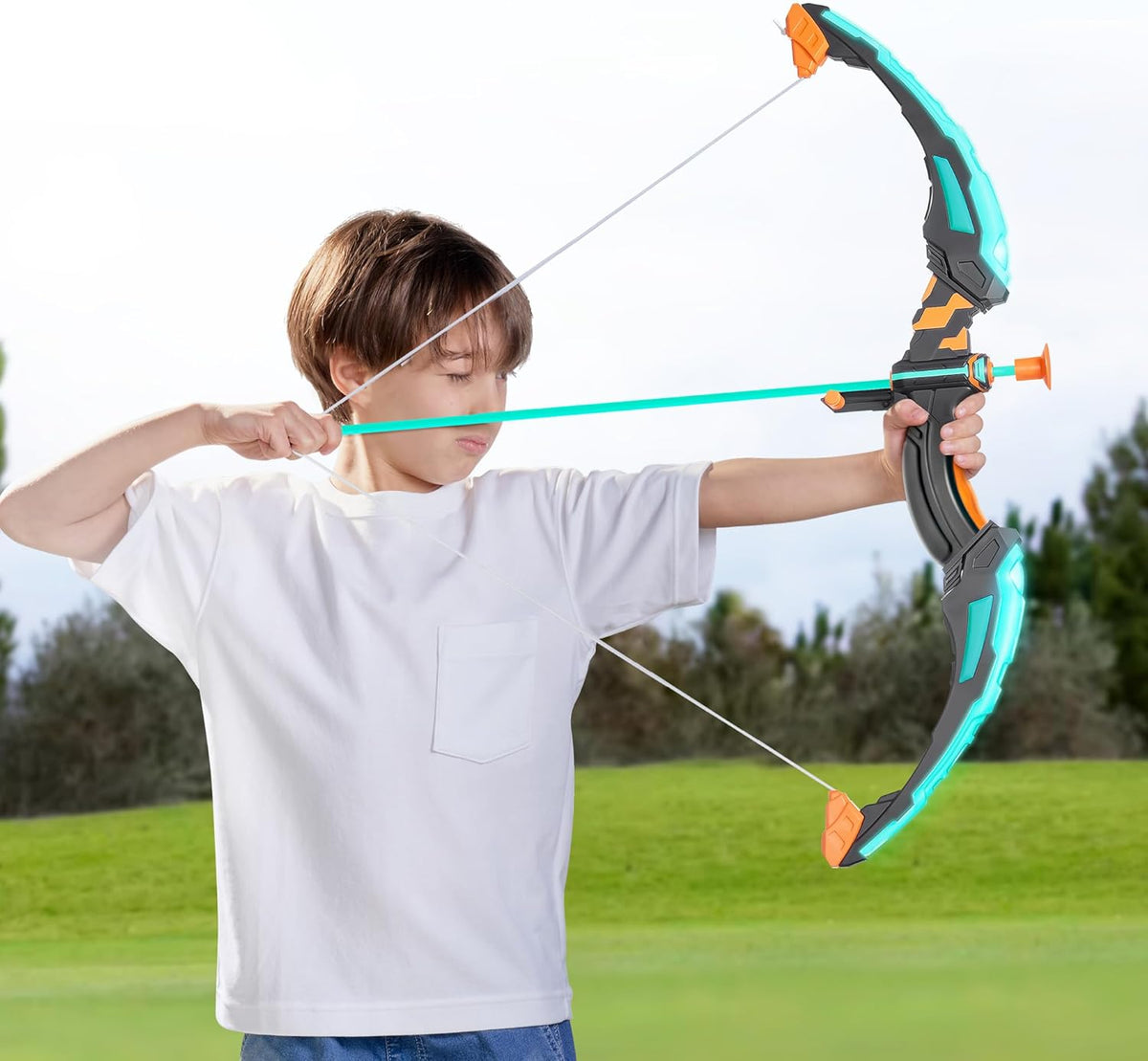 JOYIN Juego de arco y flecha para niños, juego de juguete de tiro con arco con luz LED, Aqua Blue