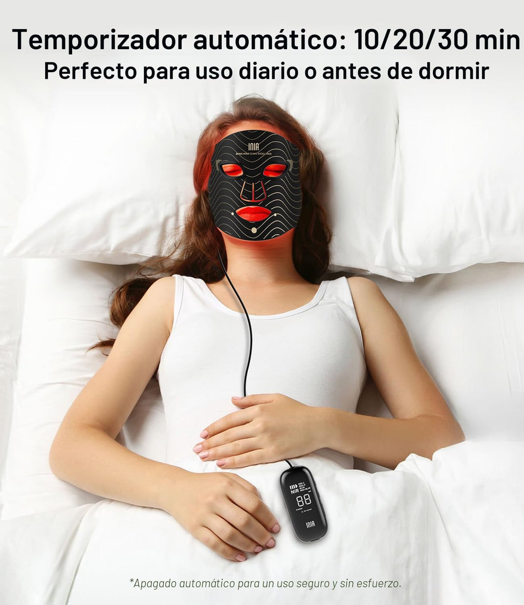 INIA Máscara de terapia de luz roja para cara, 4 modos de luz con NIR de 850 nm, Negro