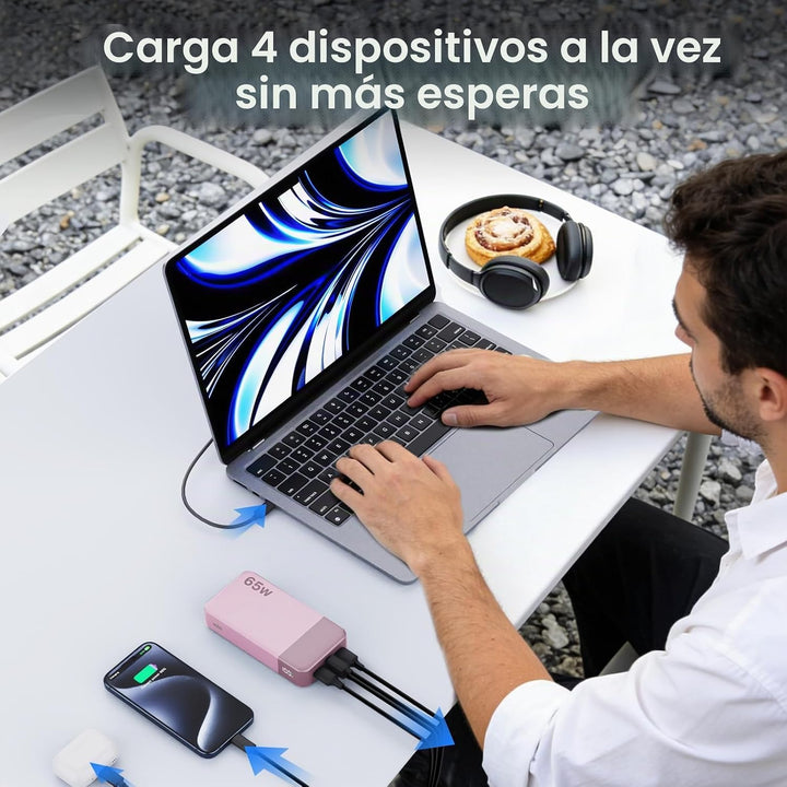 NOBIS Cargador portátil, 65 W, 20000 mAh, carga rápida, PD QC, 2 US...