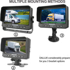 Sistema de cámara de respaldo para vehículo pesado DALLUX, cámara de visión trasera impermeable de visión nocturna con monitor de 7 pulgadas + cable de cámara de 4 pines de 66 pies para autobús