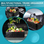 Organizador de maletero extragrande de 98 litros, plegable, con divisores extraíbles y correas de seguridad ajustables para automóvil, SUV, camioneta