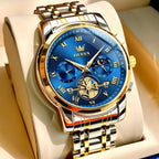 OLEVS Relojes para hombre, resistente al agua, de lujo, gran cara, reloj analógico de cuarzo de acero inoxidable, relojes de vestir analógicos para hombre, luminoso, multifuncional, reloj de hombre