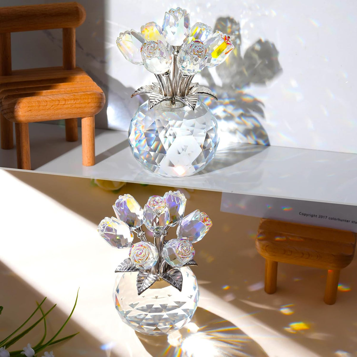 Crystal AB-Color Rose Bouquet Flor, Figura de flor de cristal