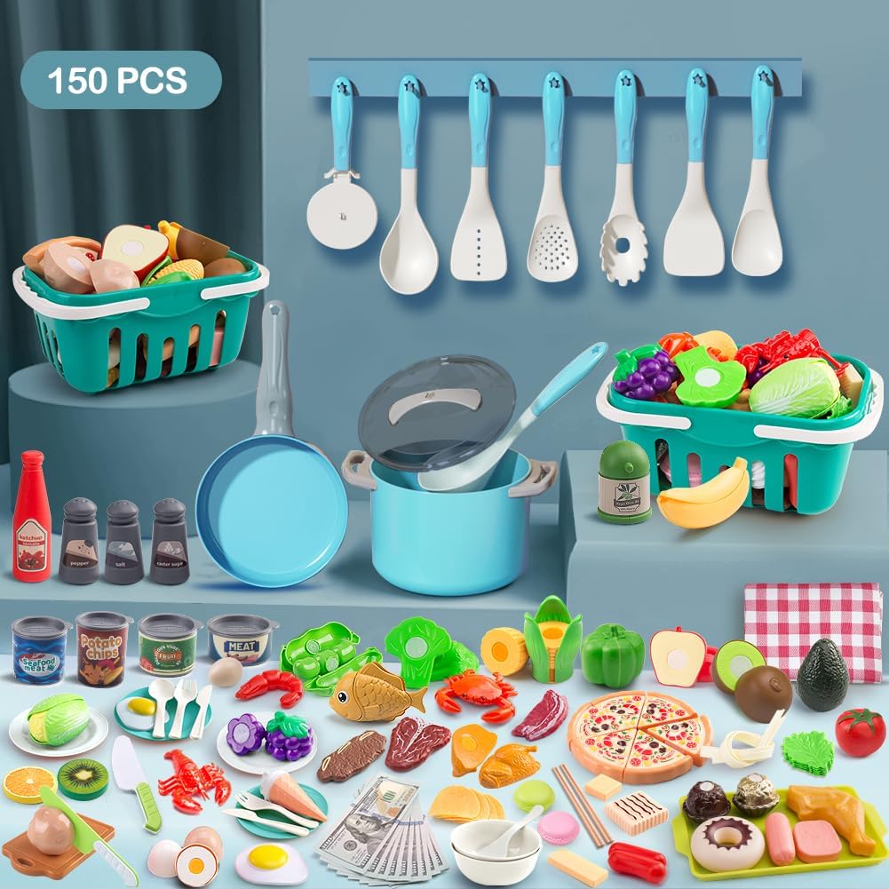 Juego de cocina de 150 piezas, accesorios de cocina para niños pequ...