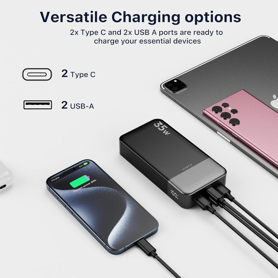 JUOVI Batería externa portátil de 20000mAh, cargador portátil de 35...