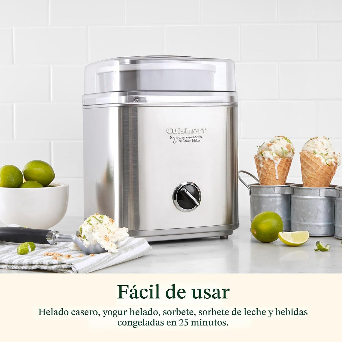 Máquina para hacer helados Cuisinart, totalmente automática, 2 qt, ICE-30BCP1ES