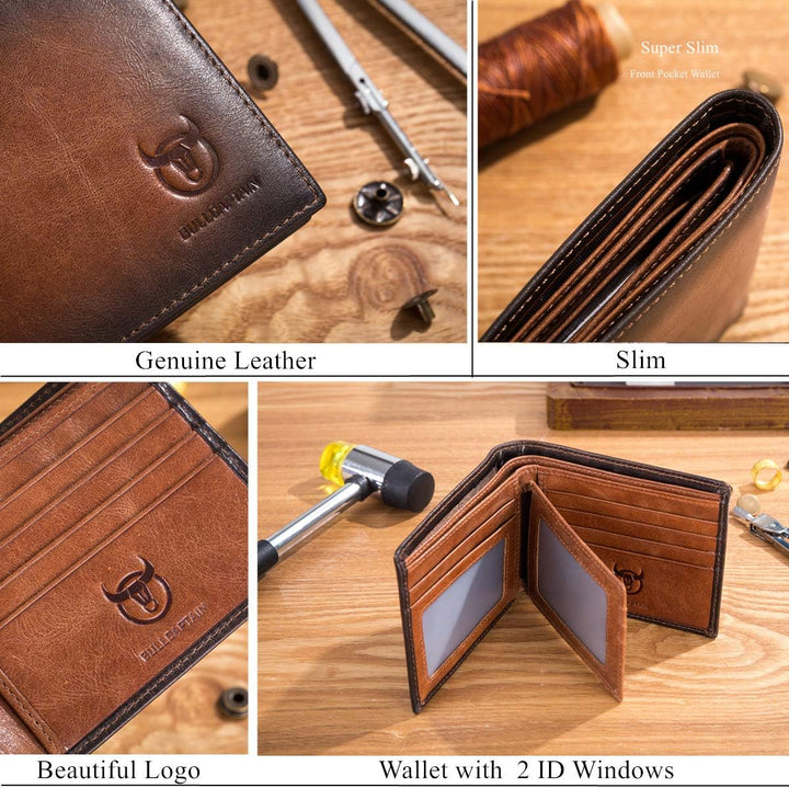 BULLCAPTAIN Carteras RFID para hombres, billetera delgada plegable...
