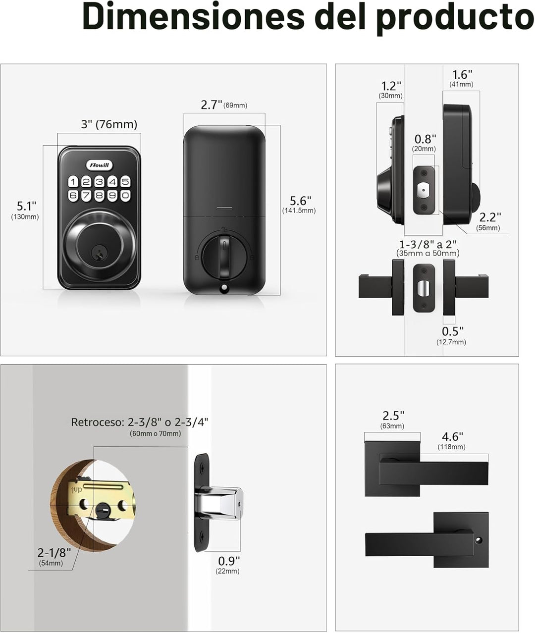 Zowill - Juego de cerradura electrónica de puerta de entrada delant...